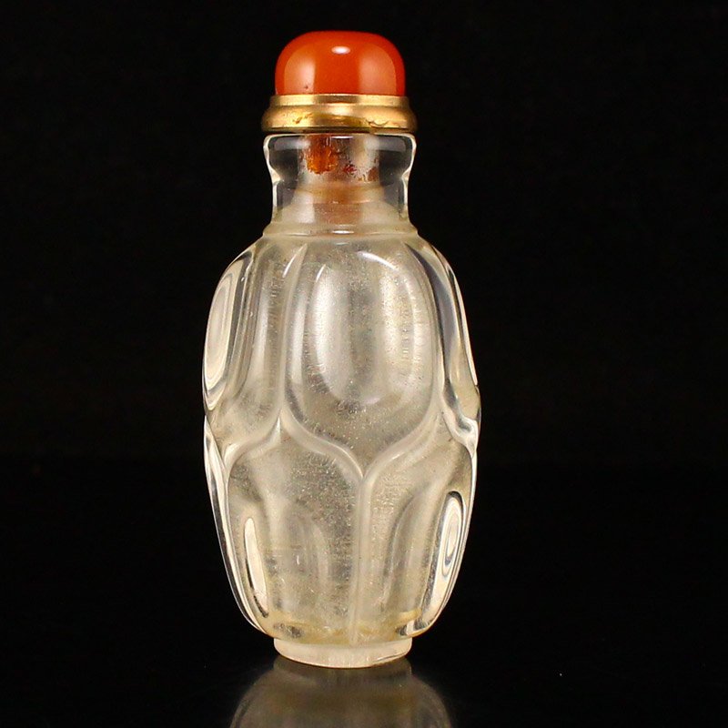 Qing Dy White Crystal Snuff Bottle w Red Agate Stopper (1 of 6)