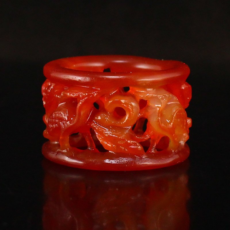 Openwork Chinese Agate Crane Thumb Ring (1 of 5)