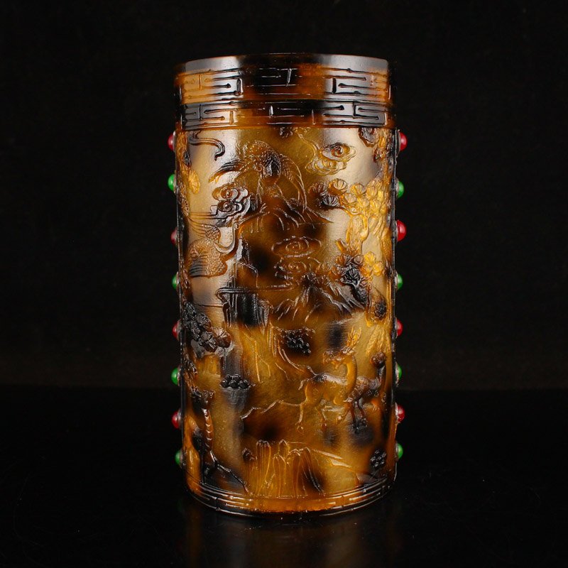 Exquisite Tortoiseshell Inlay Gem Low Relief Tea Caddy (1 of 8)