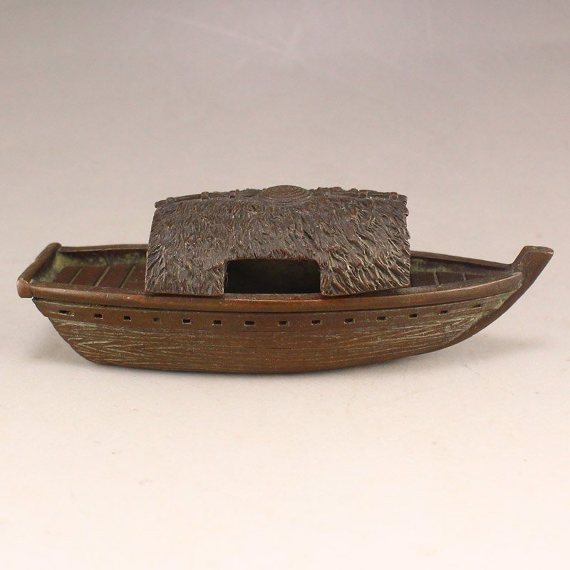 Vintgae Chinese Red Copper Boat Statue (1 of 9)