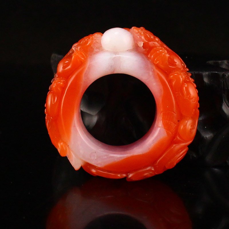 Chinese Natural Nanhong Agate Fortune Pixiu Thumb Ring (1 of 7)