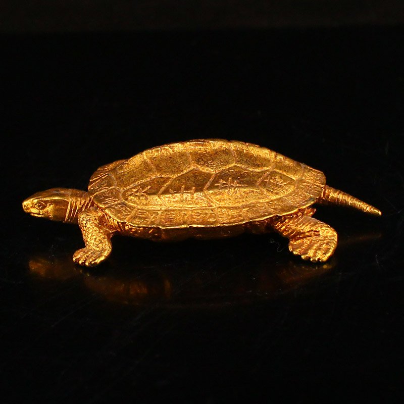 Chinese Gilt Gold Red Copper Long Life Turtle Statue (1 of 6)