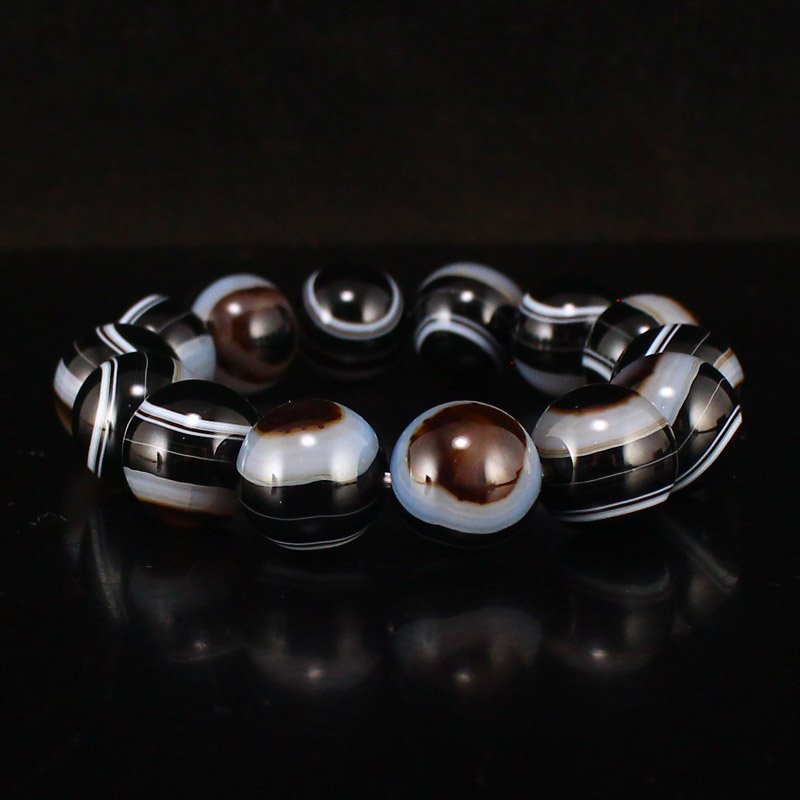 Natural DZI Black White Agate Beads Bracelet (1 of 7)