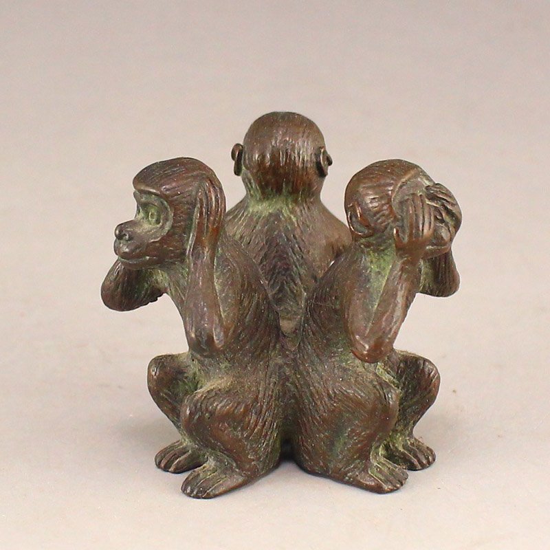 Vintage Chinese Red Copper Three Monkey Statue (1 of 5)