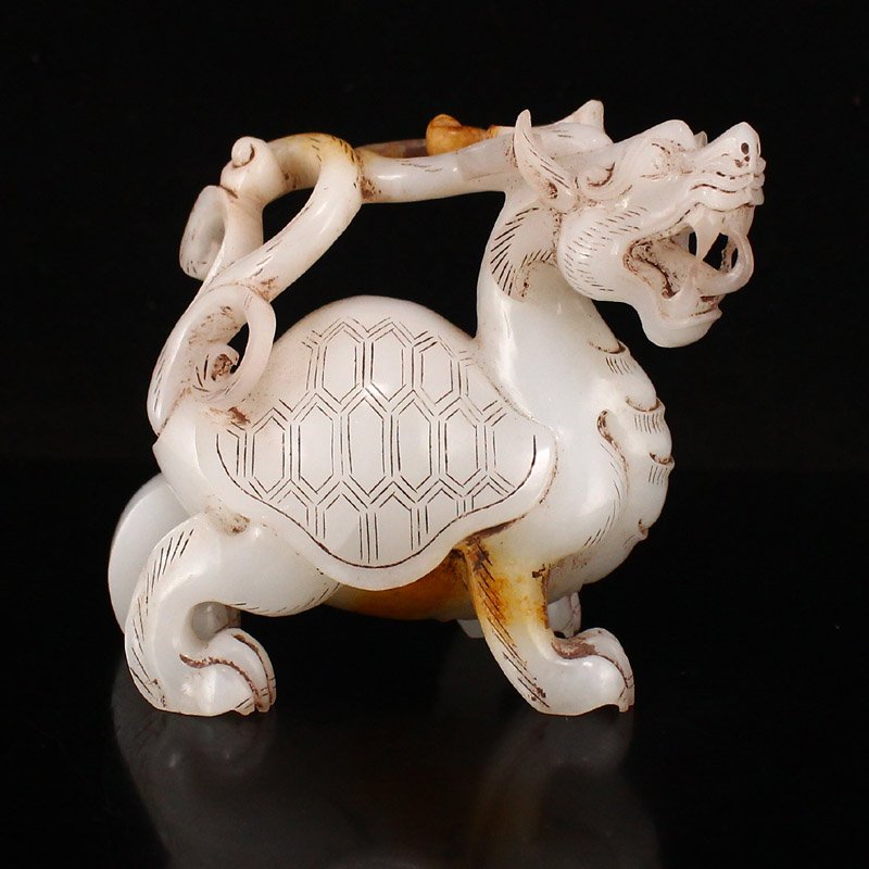Superb Chinese Hetian Jade Fortune Dragon Turtle Statue (1 of 7)