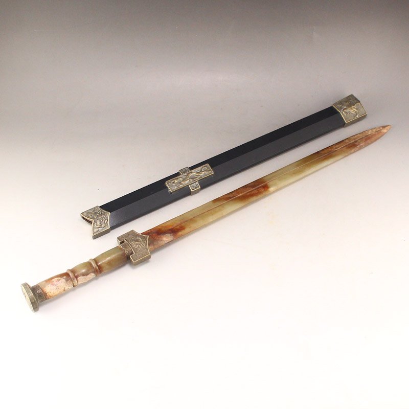 Vintage Chinese Hetian Jade Sword w Sword Scabbard (1 of 15)