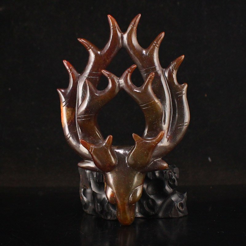 Vintage Chinese Hetian Jade Deer Head Pendant (1 of 6)