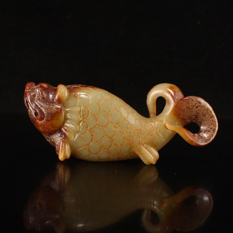 Vintage Chinese Hetian Jade Dragon Fish Statue (1 of 6)