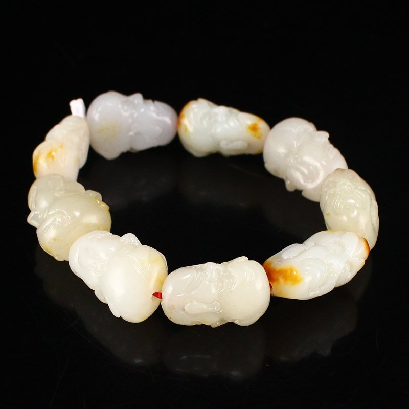 Chinese Hetian Zi Jade Buddhism Arhart Beads Bracelet (1 of 8)