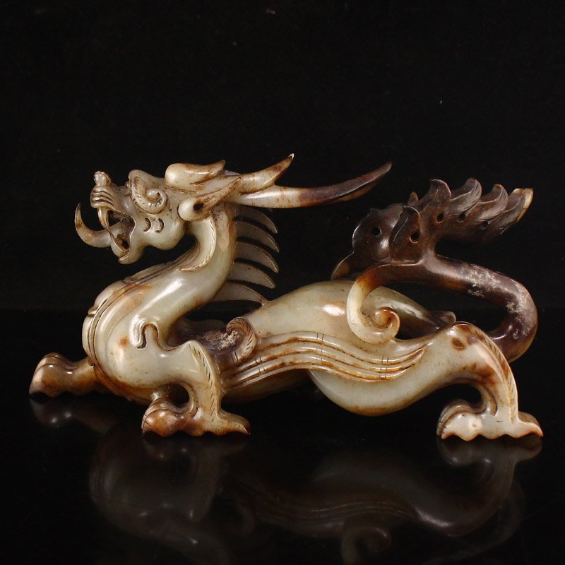 Superb Vintage Chinese Hetian Jade Lucky Dragon Statue (1 of 8)