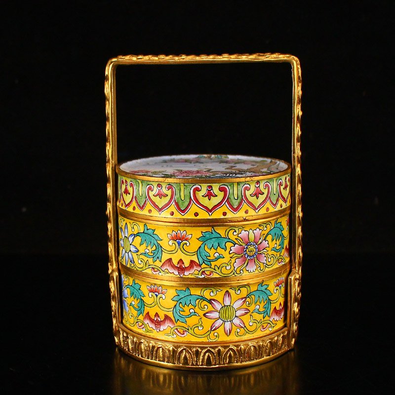 Chinese Gilt Gold Red Copper Enamel Food Box Statue (1 of 8)