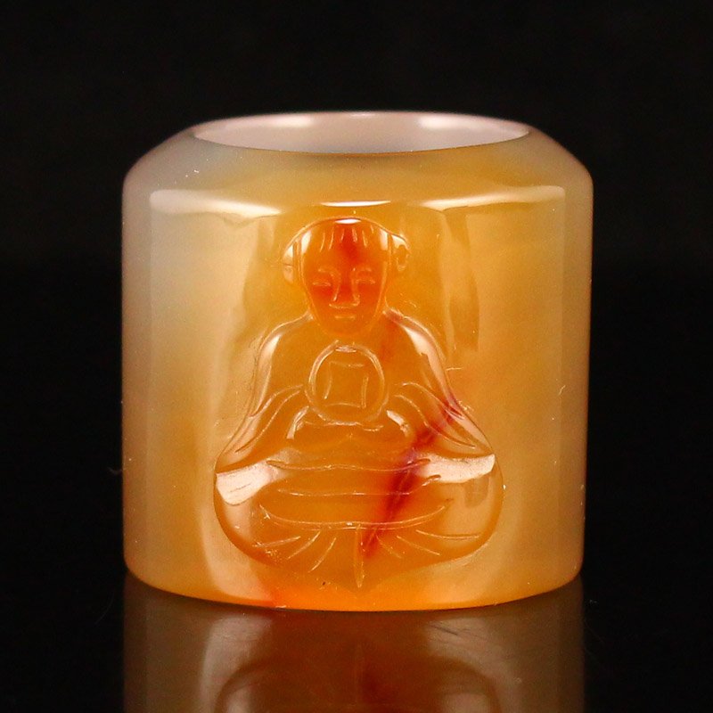 Chinese Agate Low Relief Fortune Kid Thumb Ring (1 of 6)