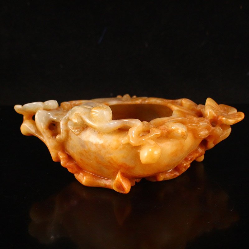 Vintage Hetian Jade Monkey & Plum Flower Brush Washer (1 of 6)