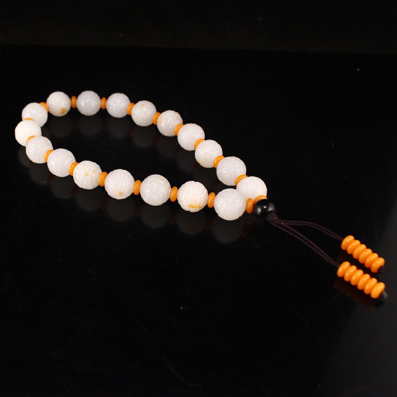 Vintage Chinese Hetian Jade Beads Prayer Bracelet (1 of 7)