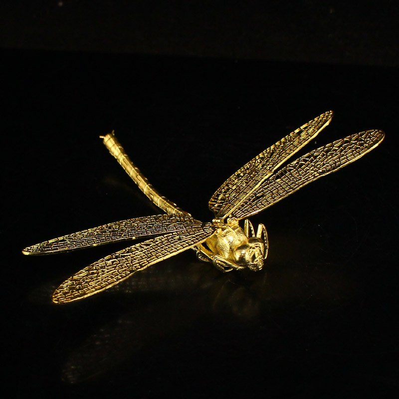 Vivid Chinese Gilt Gold Red Copper Dragonfly Statue (1 of 6)