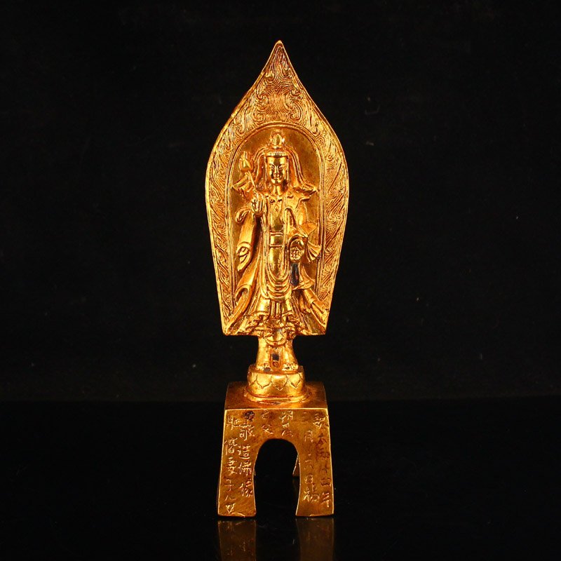 Tibetan Buddhism Gilt Gold Red Copper Buddha Statue (1 of 9)
