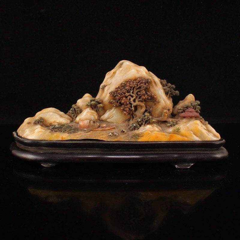 Vintage Chinese Shoushan Stone Scenery Figure Statue (1 of 6)