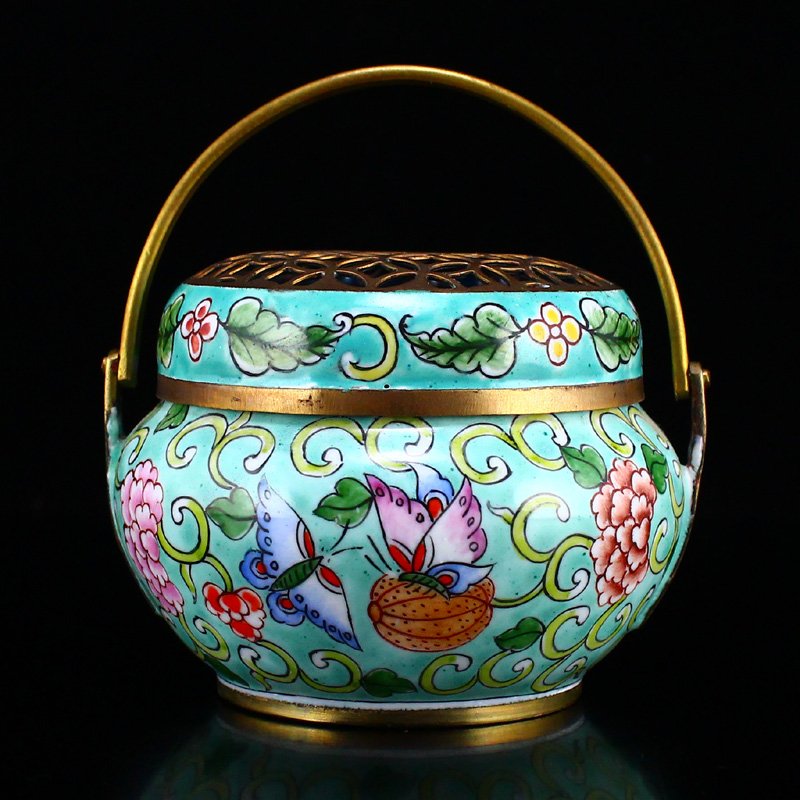 Vintage Chinese Red Copper Enamel Handle Handwarmer (1 of 8)