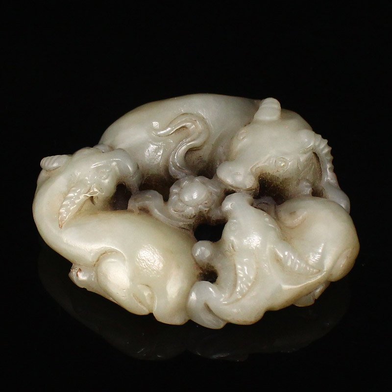 Vintage Chinese Hetian Jade Fortune Ox Statue