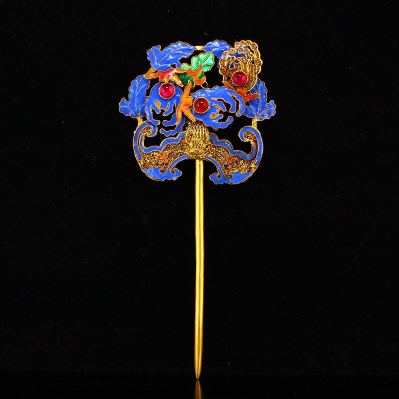 Vintage Chinese Gold Wires Enamel Inlay Ruby Hairpin (1 of 6)