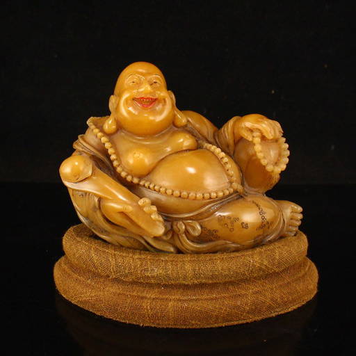 Chinese Qing Dy Tianhuang Stone Laughing Buddha Statue (0326) on Mar