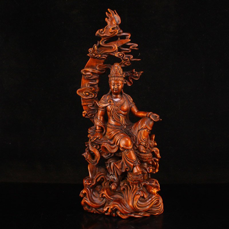 Hand Carved Chinese Boxwood Wood Kwan-yin Statue (1 of 8)