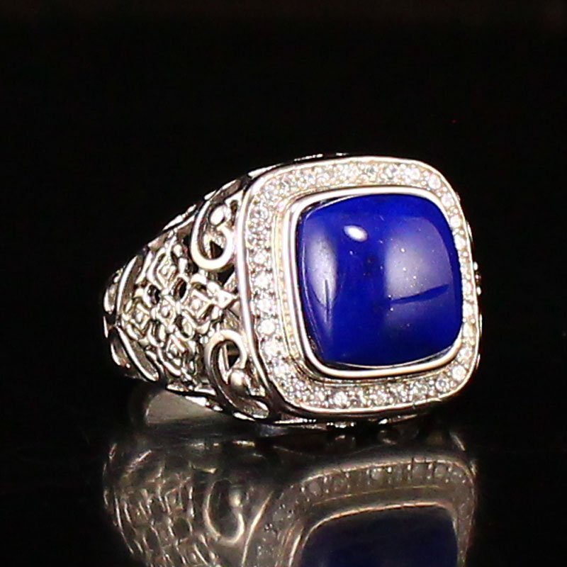 Chinese Pure Silver Inlay Lapis Lazuli Ring (1 of 7)