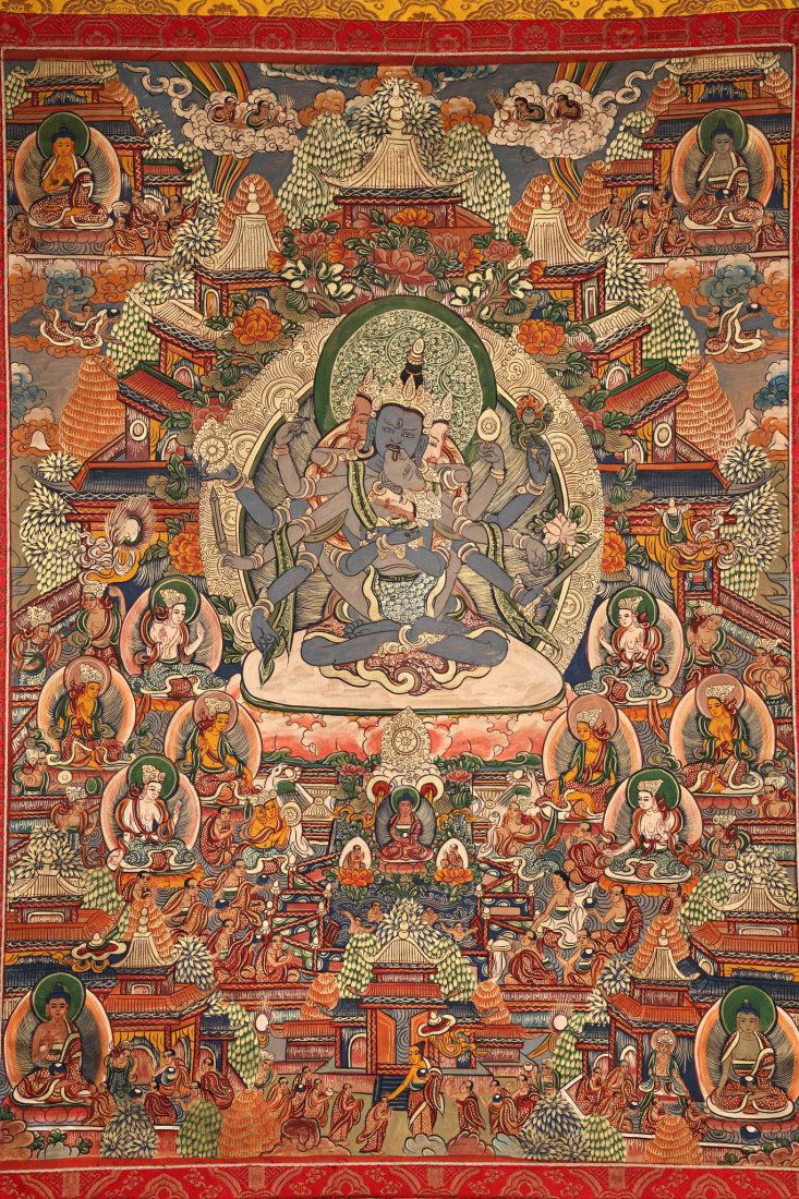 Vintage Tibetan Buddhist Leather Cakrasamvara Buddha Tangka (1 of 8)