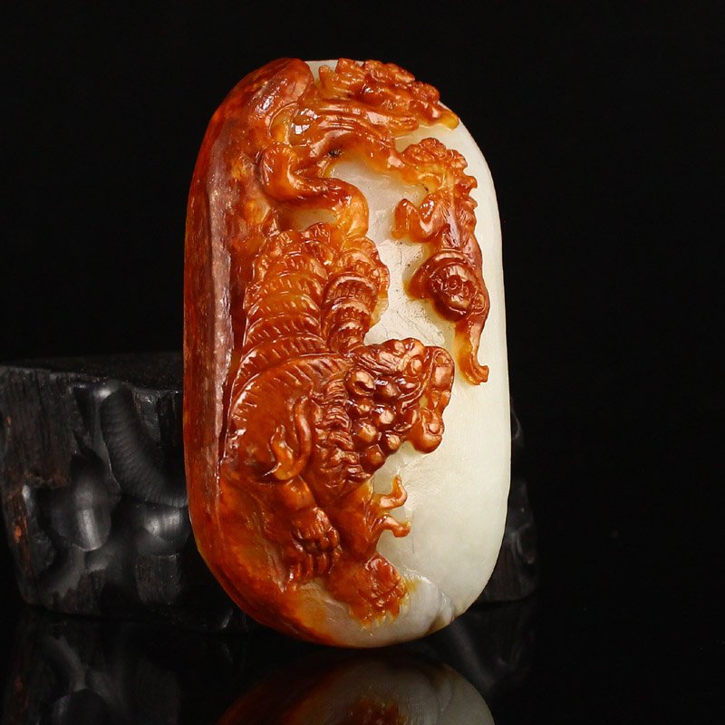 Chinese Xinjiang Hetian Zi Jade Tiger & Monkey Pendant (1 of 7)