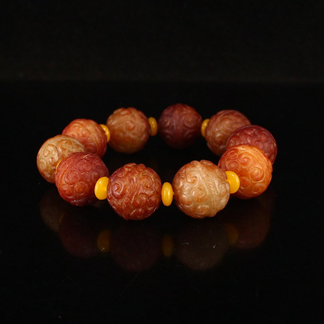 Hand Carved Vintage Chinese Hetian Jade Beads Bracelet (1 of 6)