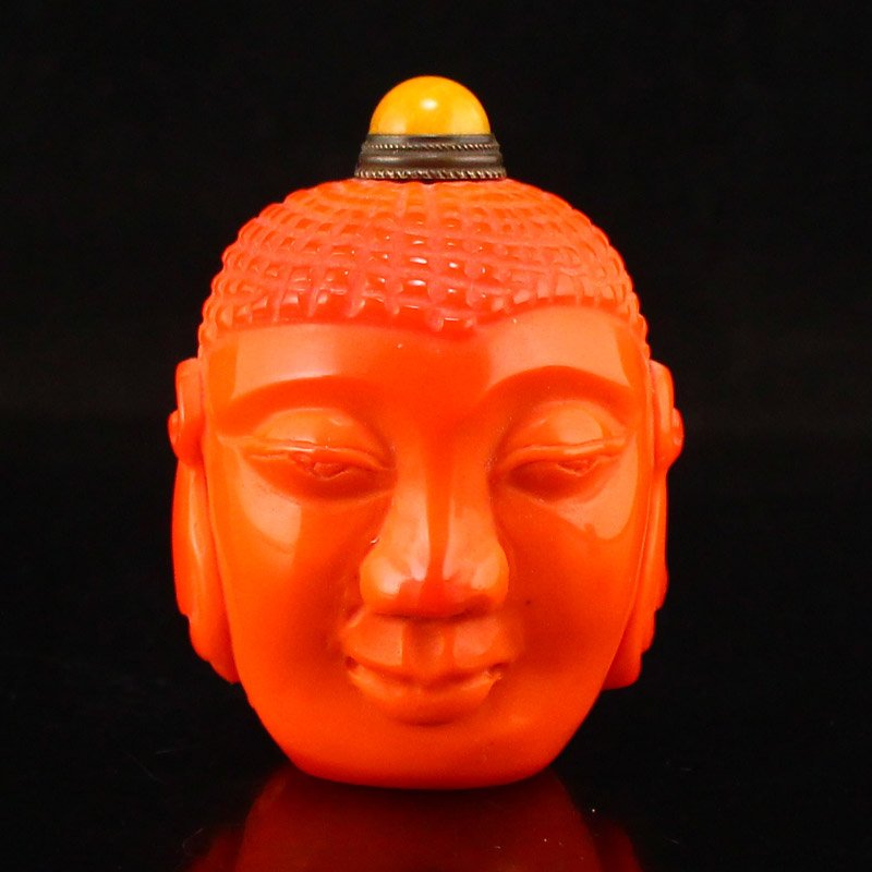 Chinese Red Peking Glass Buddha Head Snuff Bottle (1 of 6)