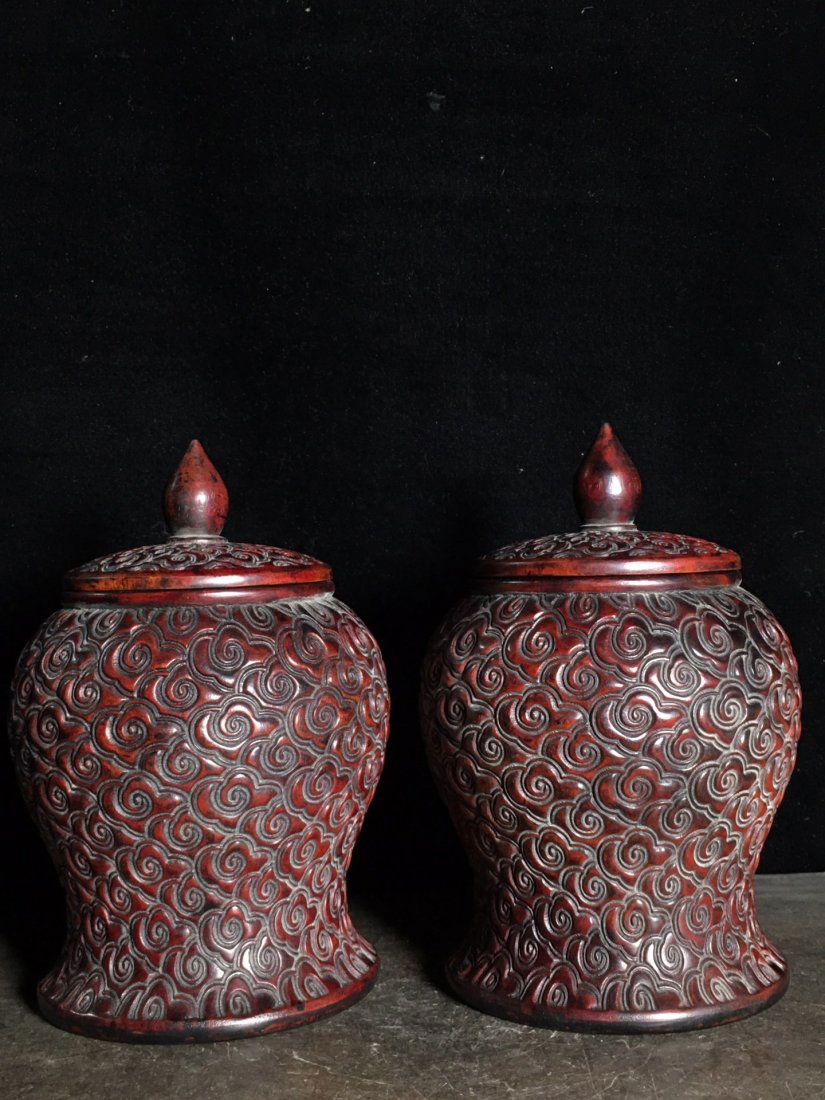 A Pair Vintage Chinese Zitan Wood Tea Caddy (1 of 9)