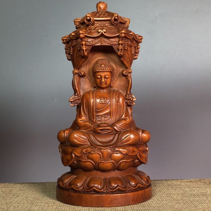 Chinese Boxwood Wood Carved Three Buddha Statue (1 of 9)