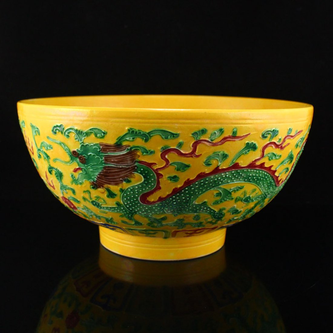 Yellow Glaze Wucai Dragon Phoenix Porcelain Big Bowl (1 of 10)
