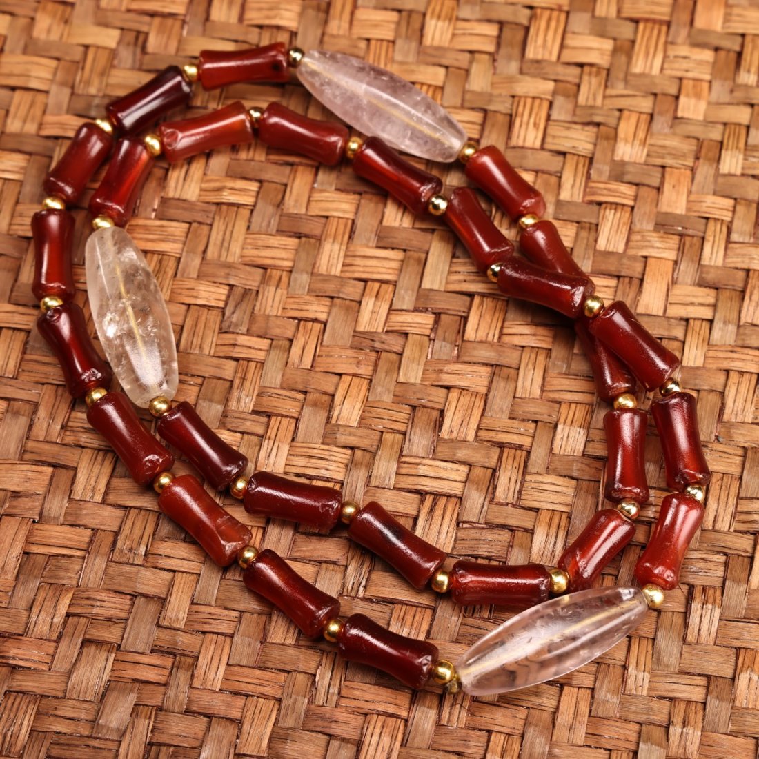 Vintage Chinese Natural Red Agate & White Crysta Beads Necklace (1 of 9)