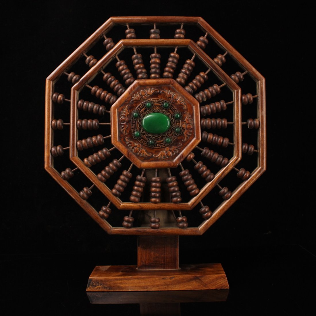 Vintage Zitan Wood Inlay Green Jade Abacus Shape Screen (1 of 7)