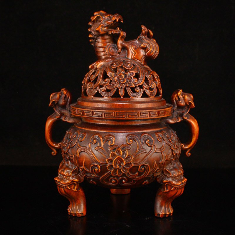 Chinese Boxwood Wood Lucky Lion Incense Burner (1 of 8)