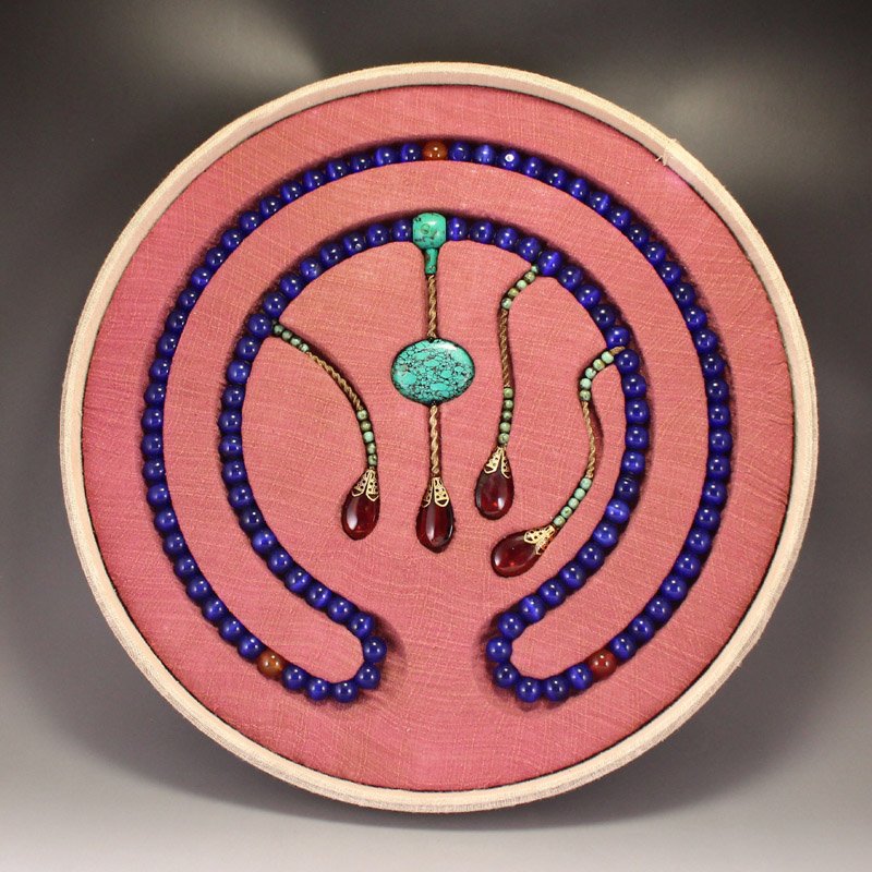 Chinese Qing Dy Lapis Lazuli Court Beads Necklace w Lacquerware Box (1 of 6)