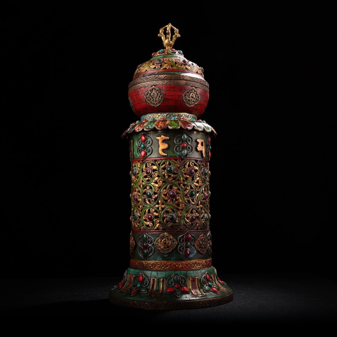 Tibetan Buddhism Gilt Gold Red Copper Inlay Turquoise & Gem Incense Burner (1 of 9)