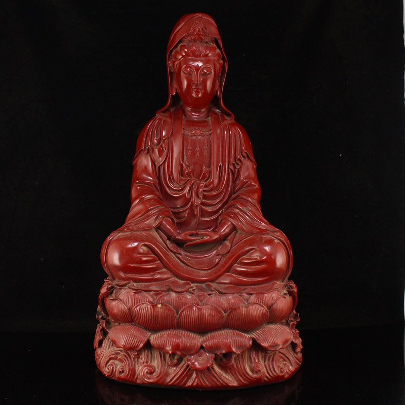 Vintage Chinese Red Lacquerware Kwan-yin Statue (1 of 11)