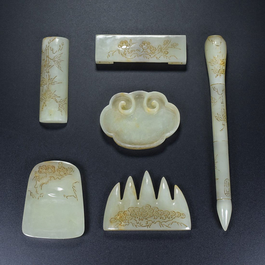 A Set Chinese Qing Dy Hetian Jade Handwriting Tool (1 of 9)
