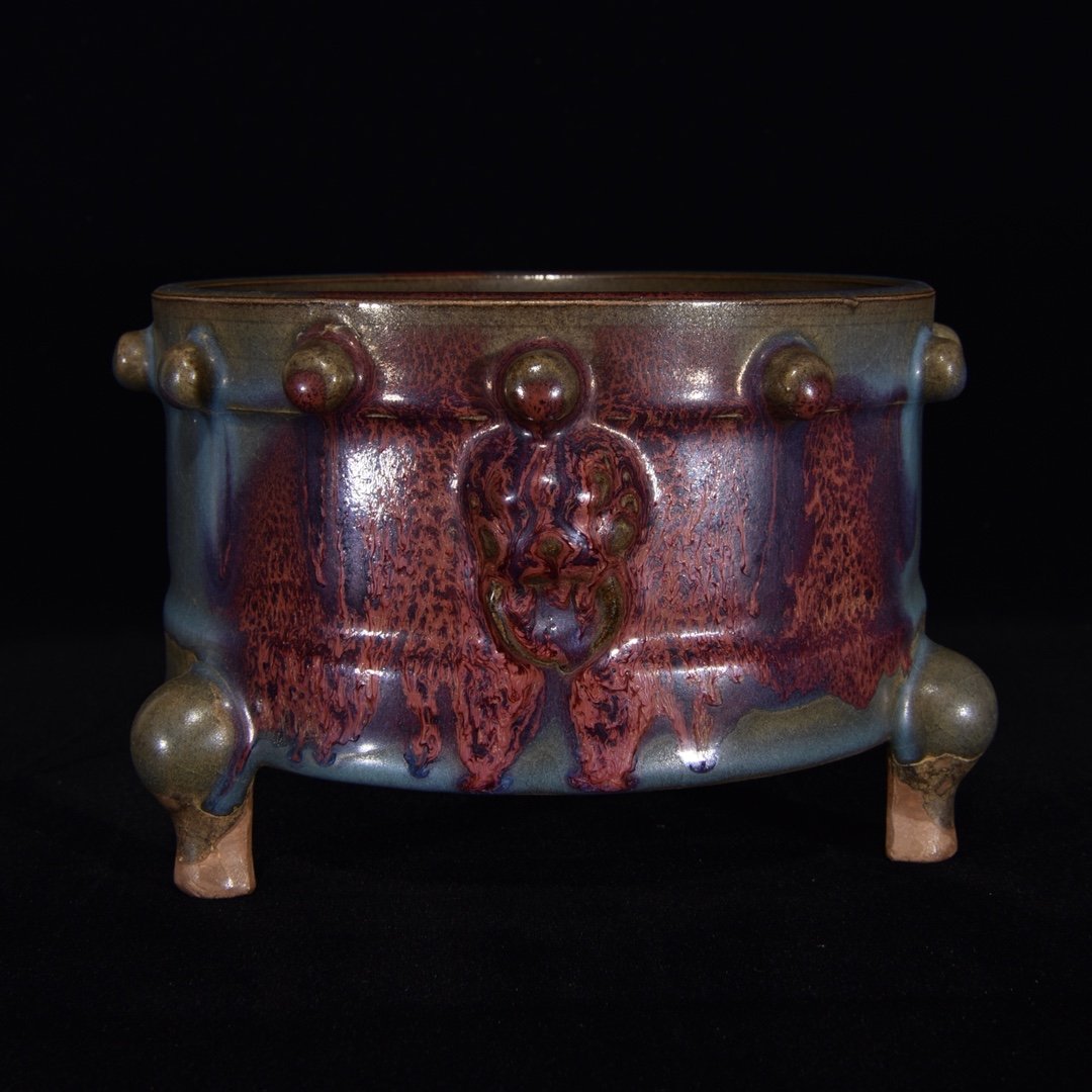 Chinese Variable Glaze Jun Kiln 3 Legs Porcelain Incense Burner (1 of 9)