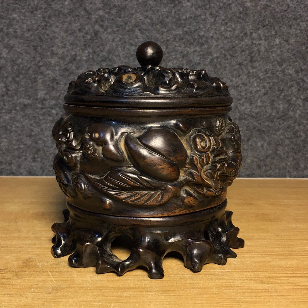 Vintage Chinese Zitan Wood Incense Burner w Base (1 of 9)