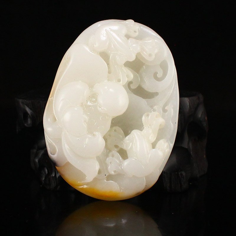 Chinese Hetian Jade Lotus Flower & Frog Pendant (1 of 7)