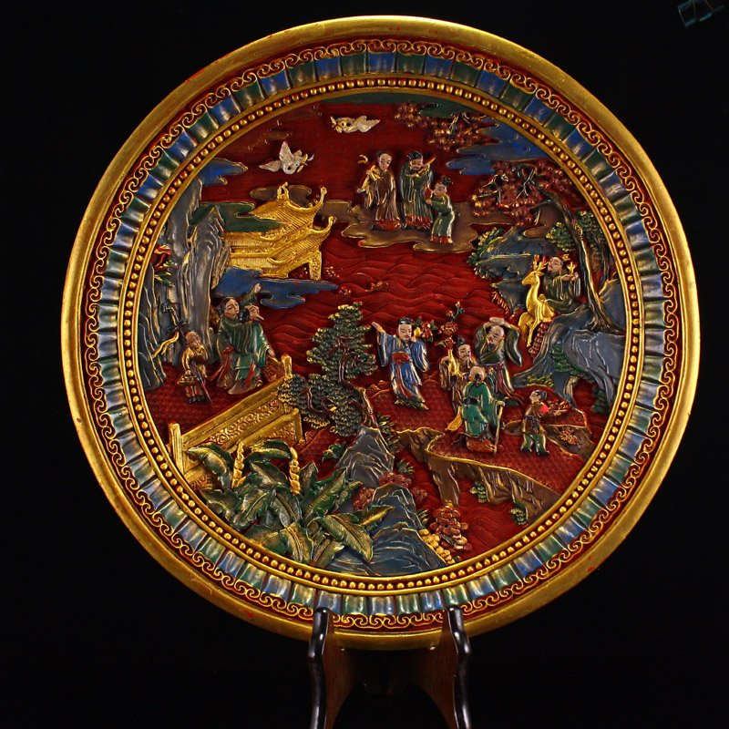 Vintage Gilt Gold Lacquerware Mythology Figure Design Big Plate (1 of 9)