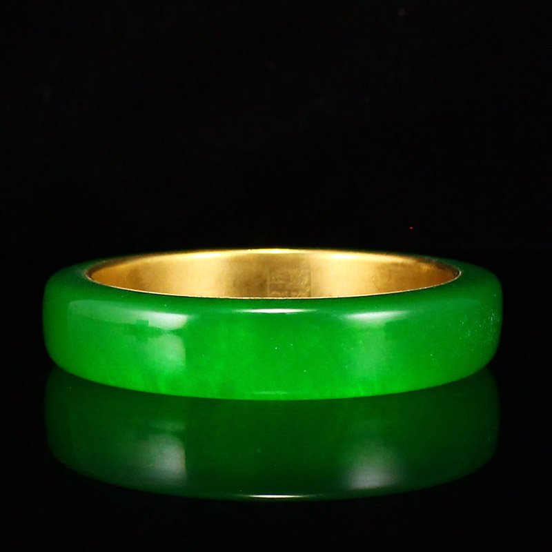 Chinese Gilt Gold Green Jade Bracelet w Qianlong Mark (1 of 6)