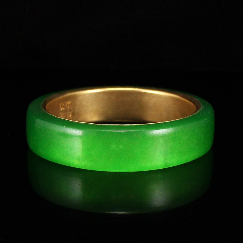 Chinese Gilt Gold Green Jade Bracelet w Qianlong Mark (1 of 7)