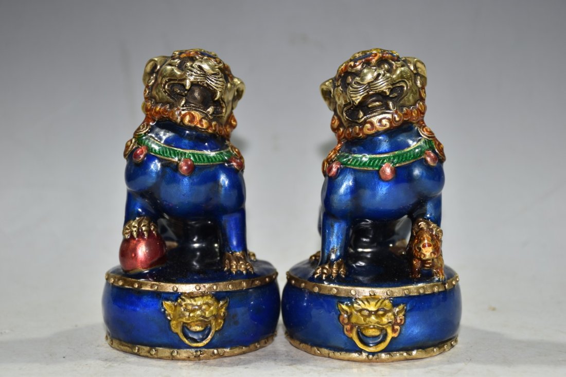 A Pair Chinese Brass Cloisonne Lions Statue (1 of 9)