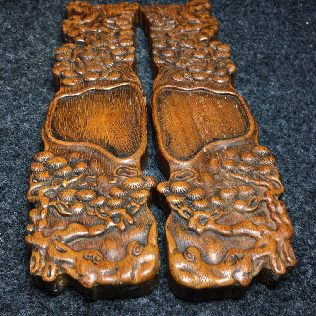 Pair Chinese Bamboo Low Relief Pine Tree Design Paperweights (1 of 9)