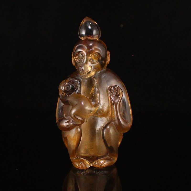 Vintage Chinese Crystal Double Monkey Snuff Bottle (1 of 7)